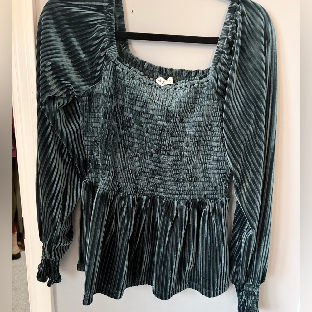 In Bloom Teal Velvet Blouse - Picture 3 of 6